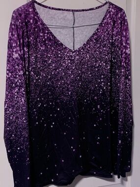 Purple Ombre Speckled V-Neck Long Sleeve Top